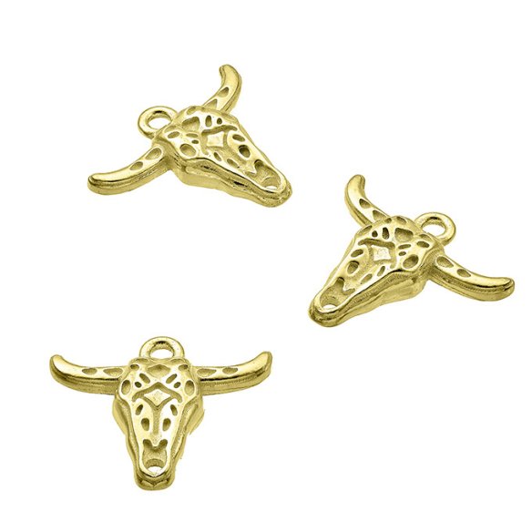 Yellow Gold 3µ – Buffalo head charm 16mm (1pc)