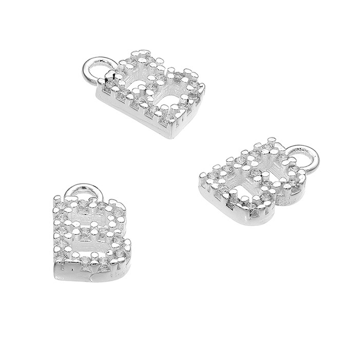 7mm alphabet charms letter B with white zirconiums and ring (1pc)