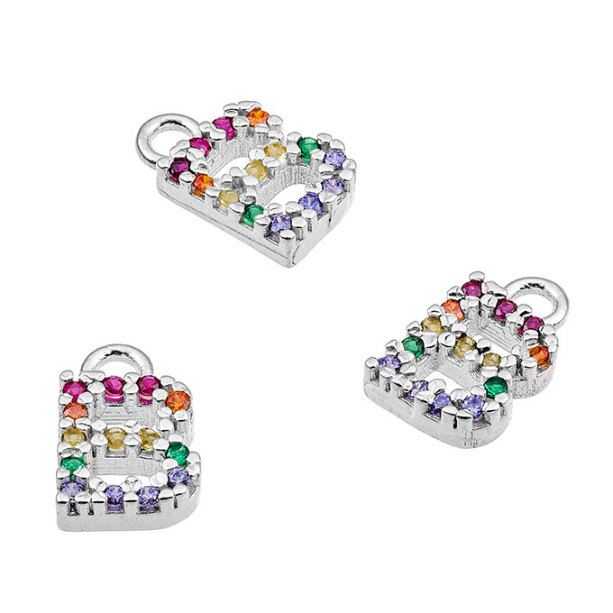 7mm alphabet charms letter B with multicolor zirconium and ring (1pc)