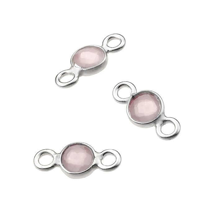 Quarzo rosa briolette incastonata tonda 4mm 2 anelli (5pz)