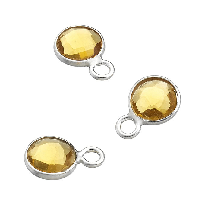 Quartz hydr. citrine briolettes serties rondes 6mm avec anneau (5pcs)