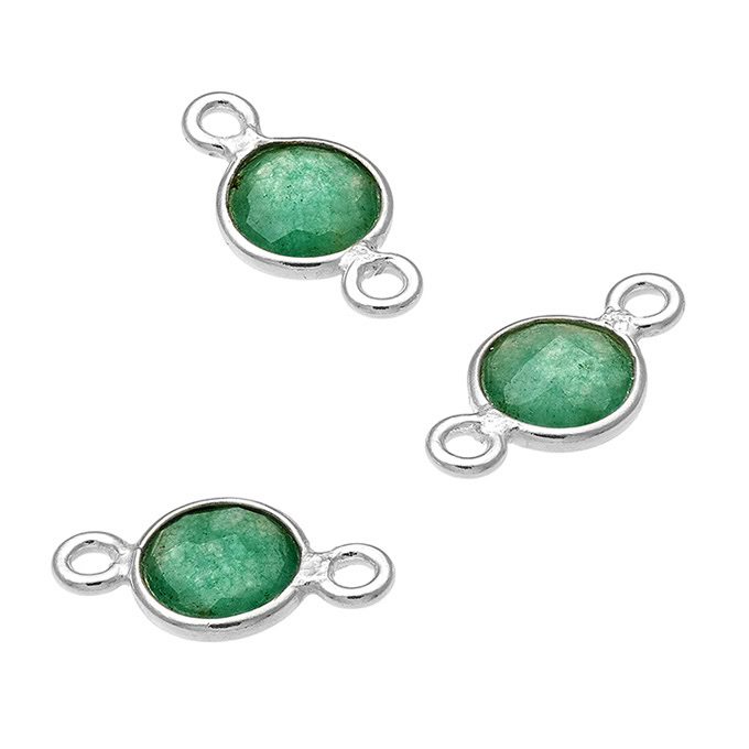 Jade verte briolettes serties rondes 6mm 2 anneaux (5pcs)