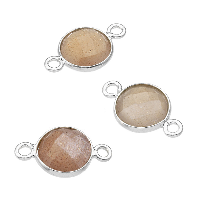 8mm beige moonstone round set briolettes 2 rings (5pcs)