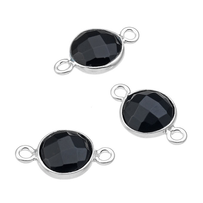 8mm black spinel round set briolettes 2 rings (5pcs)