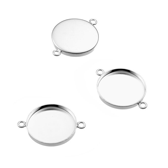 15mm round connector bezels with 2 rings (5pcs)