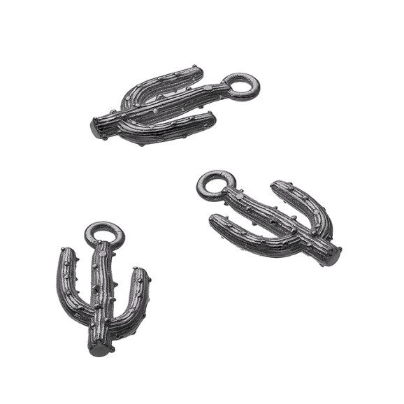 Rodiato Nero – Ciondolo cactus con anellino (3pz)