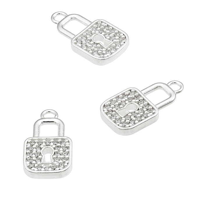 7,4x12mm white zirconiums padlock charm with ring (1pc)