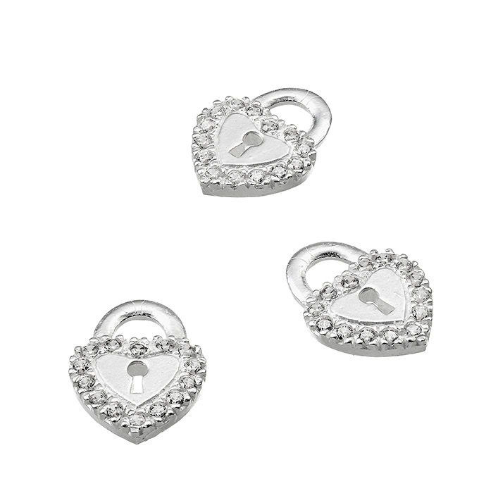 13mm heart shaped padlock charm with cz (3pcs)