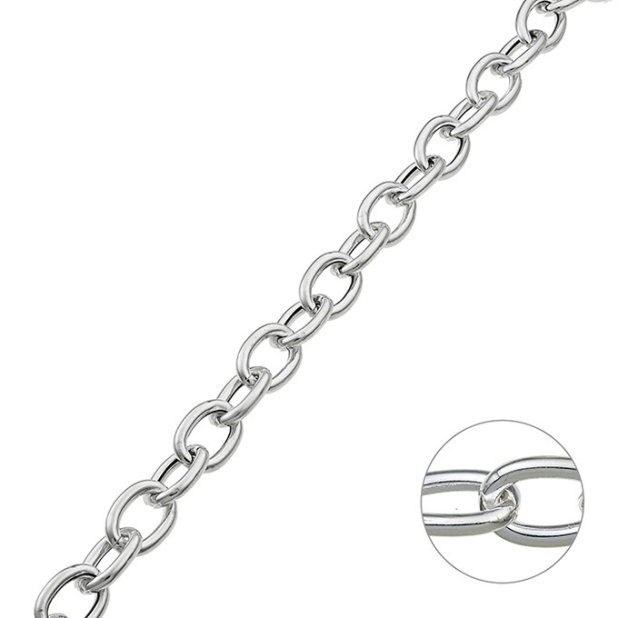 Weiss Rhodiniert – Kette Maschen oval hohl 16x11mm Draht 2,6mm (50cm)