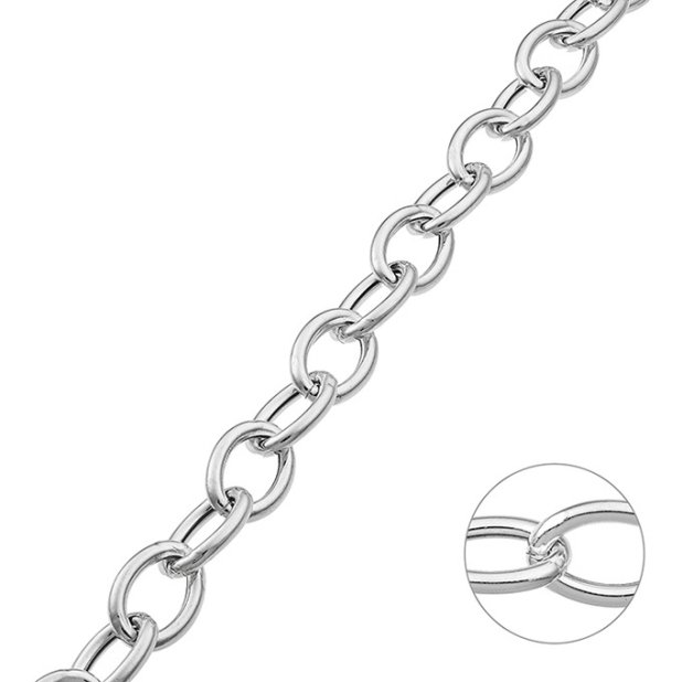 Weiss Rhodiniert – Kette Maschen oval hohl 20x14mm Draht 3mm (50cm)