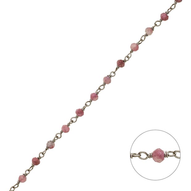 Weiss Rhodiniert – Kette Edelsteine Rosa Turmalin 3,2mm (1m)