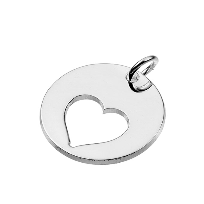 Breloques rondes coeur ajouré à graver 20mm avec anneau polis miroir (3pcs)