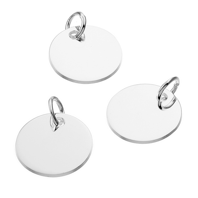 Breloques ronds 15mm à graver avec anneau polis miroir (3pcs)