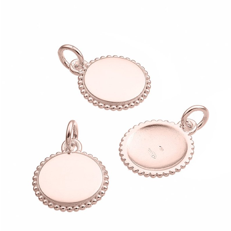 Pink Gold 1µ – 12mm engravable hollow round pendant, beaded edge (1pc)