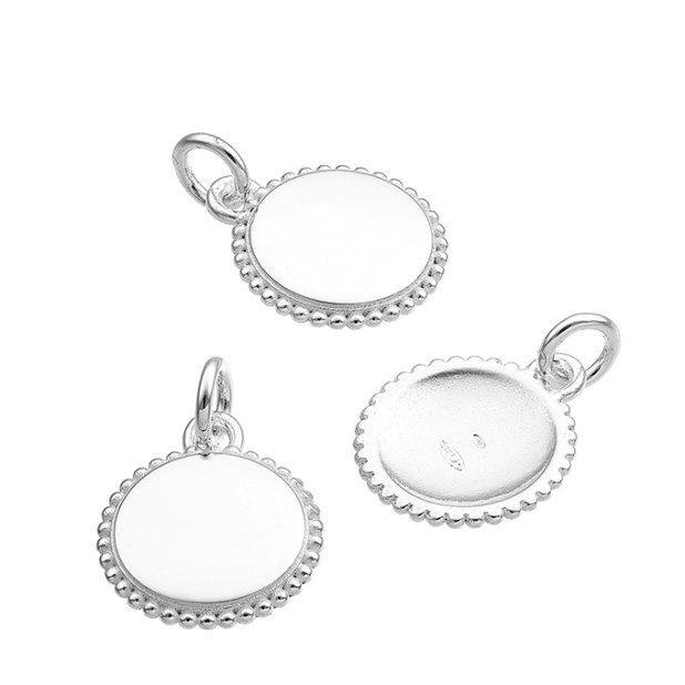 Anhänger rund gravierbar 12mm, Rand geperlt, innen leer (1Stk)