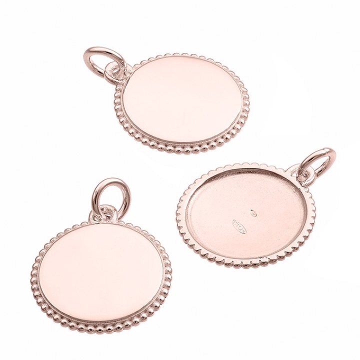 Pink Gold 1µ – 15mm engravable hollow round pendant, beaded edge (1pc)