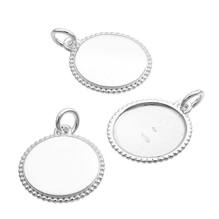 Anhänger rund gravierbar 15mm, Rand geperlt, innen leer (1Stk)