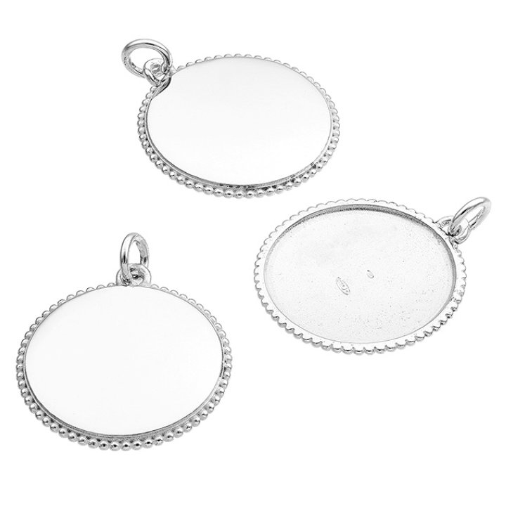 Anhänger rund gravierbar 20mm, Rand geperlt, innen leer (1Stk)