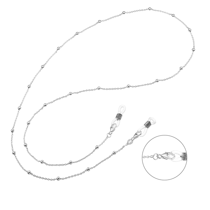 Catenella per occhiali 70cm con palline 3mm e anelli antiscivolo in caoutchouc (