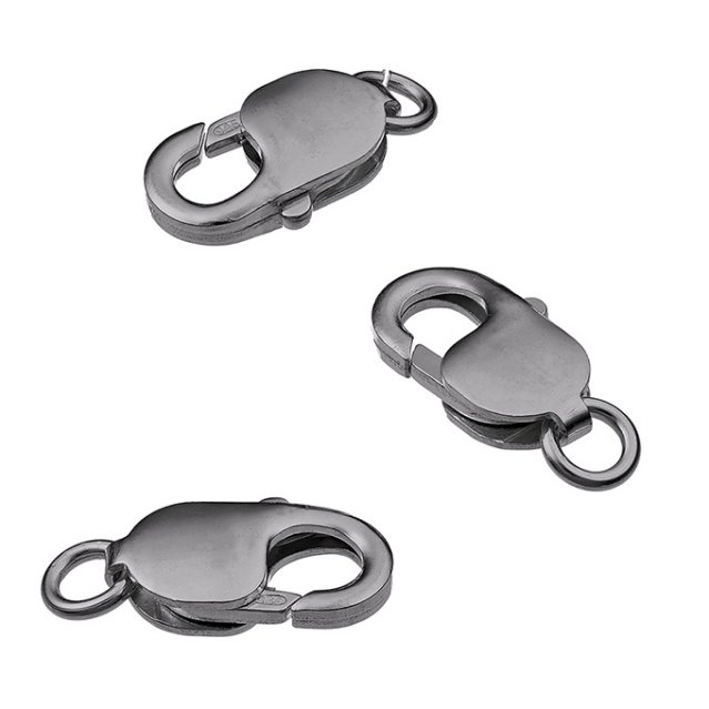 Rhodié Noir – Fermoirs mousqueton rectangulaire 16,3mm avec anneau ouvert (5pcs)