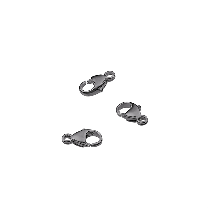 Rhodié Noir – Fermoirs mousqueton 7mm avec anneau (env. 50pcs)