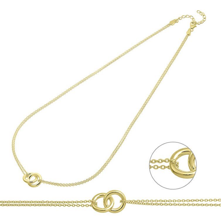 Yellow Gold 3µ – Rolo chain necklace with two entwined rings (1pc)