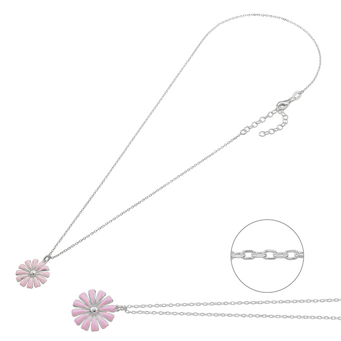 Collier avec pendentif fleur émaillée rose 40+5cm extension (1pc)