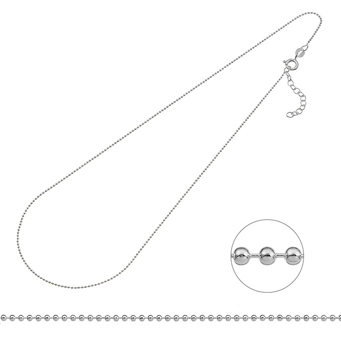 Catenina palline sfaccettate 1mm 40+3cm estensione (1pz)