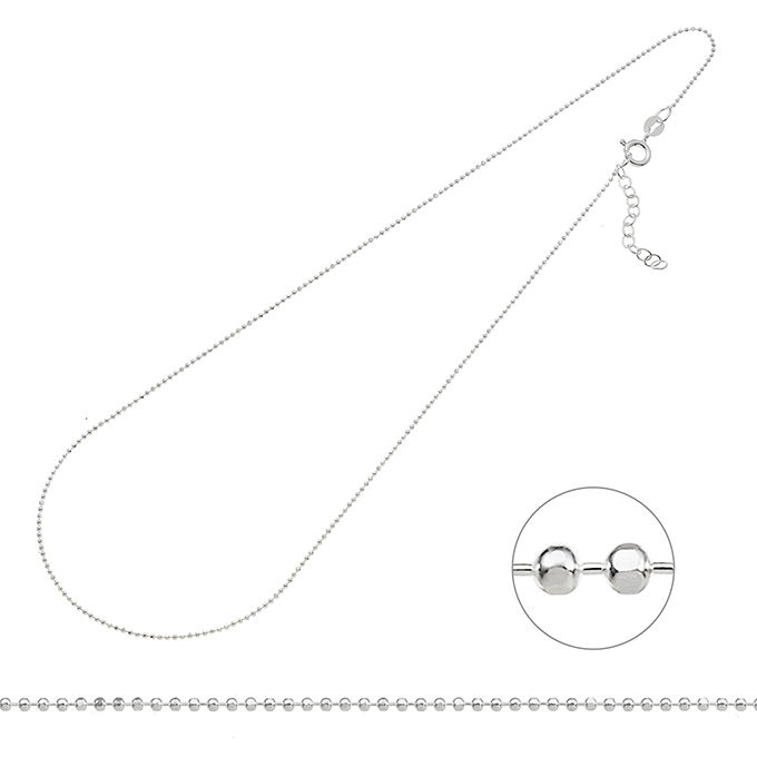 Collier boules facettés 1mm 50+5cm extension (1pc)