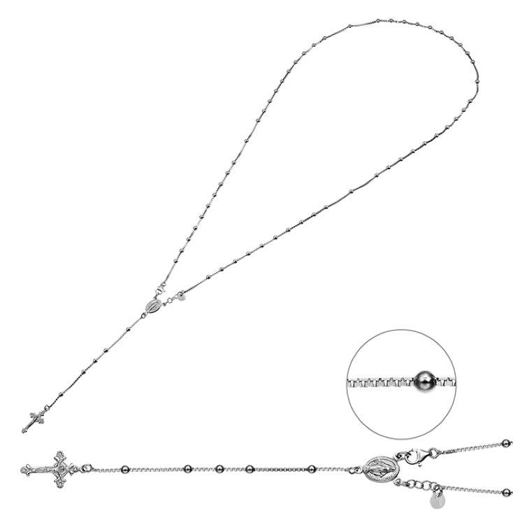 Weiss Rhodiniert – Rosenkranz 60cm Perlen 3mm (1Stk)