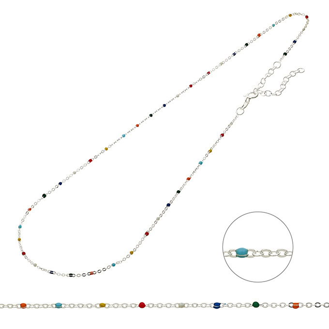 Necklace chain and multicoloured enamel 38+5cm extender (1pc)