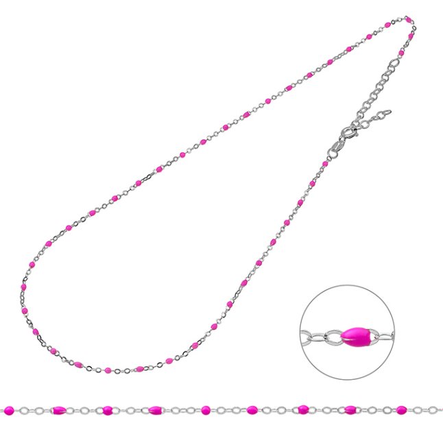 Weiss Rhodiniert – Kette und Email neonpink 38+5cm Verlängerung (1Stk)
