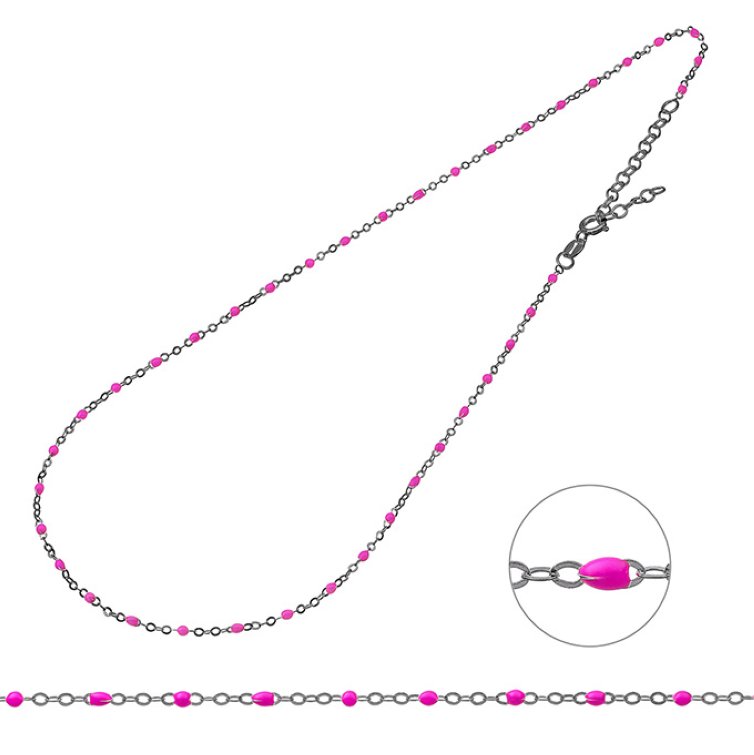 Rhodié Noir – Collier emaillée rose fluo 38+5cm extension (1pc)