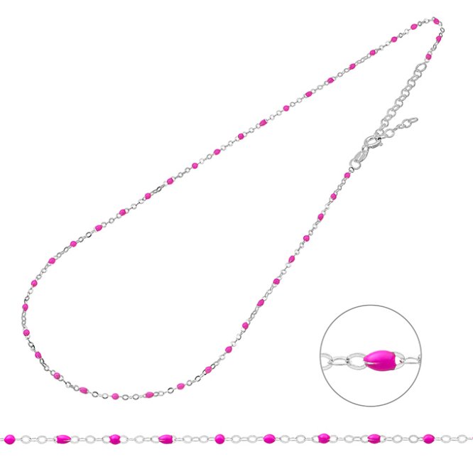 Necklace chain and fluo pink  38+5cm extender (1pc)