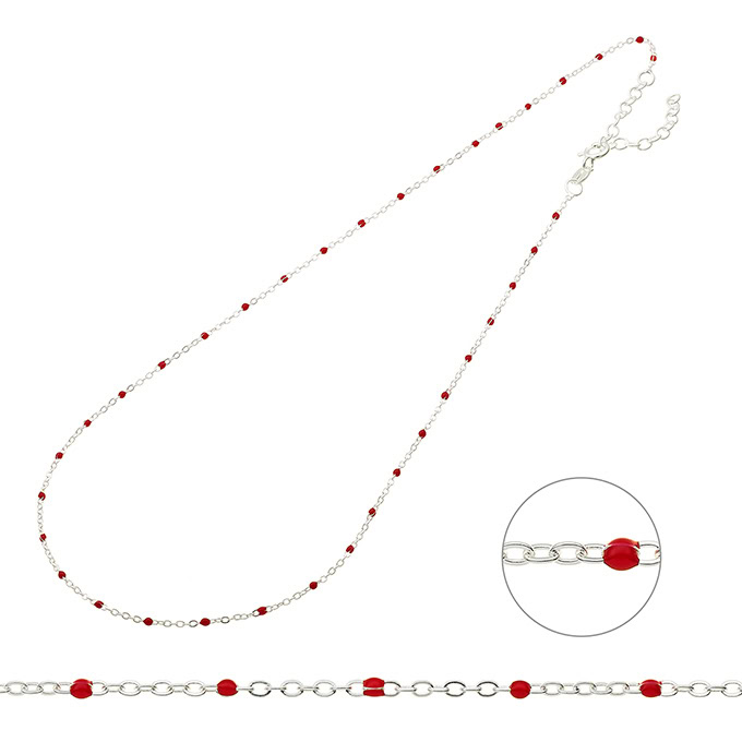 Necklace chain and red enamel 38+5cm extender (1pc)