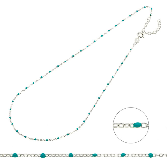 Necklace chain and turquoise enamel 38+5cm extender (1pc)