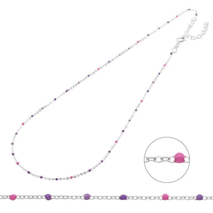 Necklace chain and purple enamel 38+5cm extender (1pc)