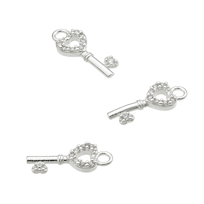 Breloques clé 5×10,3mm zirconiums blancs avec anneau (2pcs)