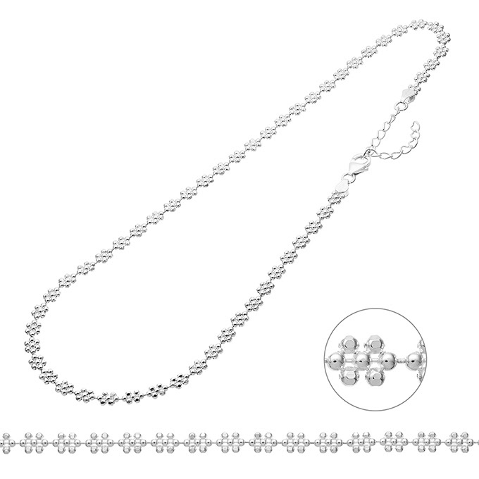 Collana fiori con palline sfaccettate 4,6mm 38+5cm estensione (1pz)