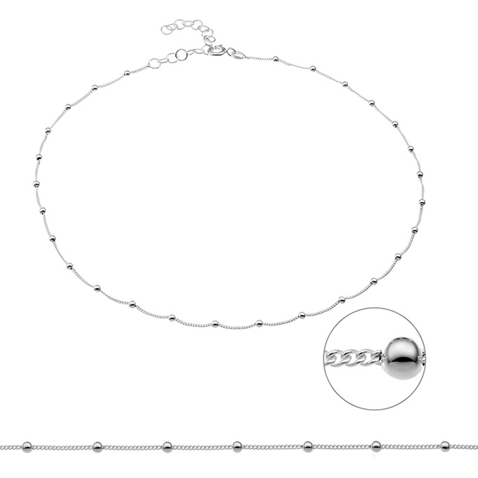 Catenina catena gourmetta 0,9mm con palline 2mm 35+5cm estensione (1pz)