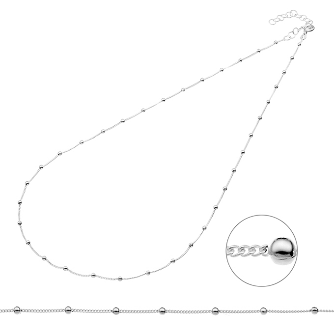 Kette Panzerkette 0,9mm mit Perlen 2mm 45+5cm Verlängerung (1Stk)