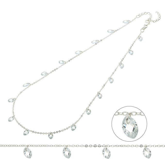 Collier navettes zirconiums blancs 38+5cm extension (1pc)