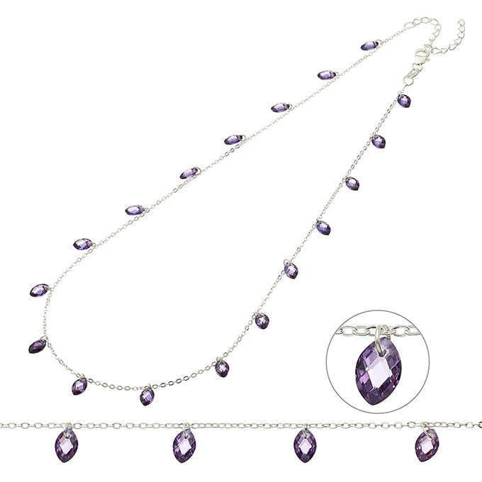 Necklace purple navettes zirconiums 38+5cm extender (1pc)