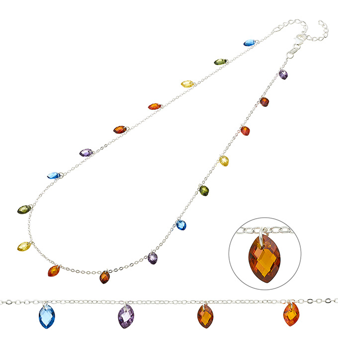 Collana zirconi navette multicolori 38+5cm estensione (1pz)