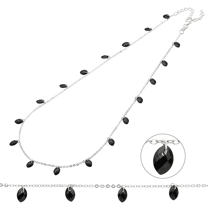 Collier navettes zirconiums noirs 38+5cm extension (1pc)