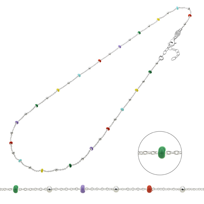 Collana catena forzatina palline 2mm smalto multicolore 40+3cm estensione (1pz)