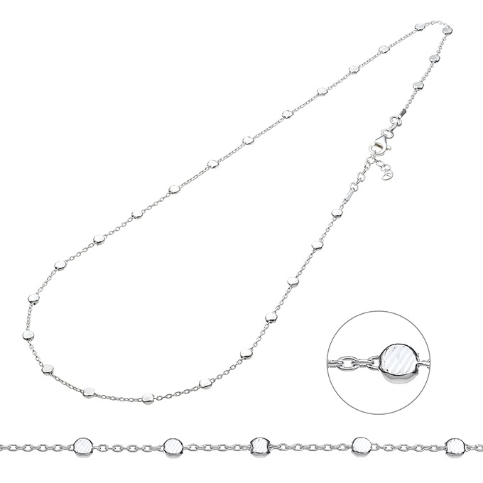 Rolo chain necklace with 3mm flat striated beads 40+3cm extender (1pc)