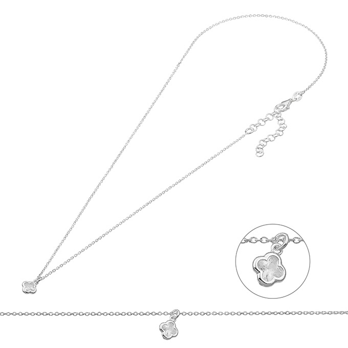 Collier avec pendentif trèfle zirconium blanc 6,4mm 40+5cm extension (1pc)