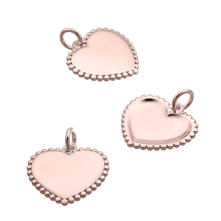 Pink Gold 1µ – 15mm engravable hollow heart pendant, beaded edge (1pc)