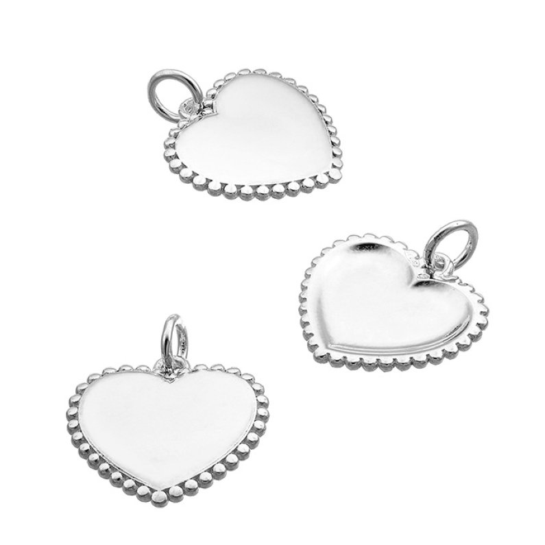 Anhänger Herz gravierbar 15mm, Rand geperlt, innen leer (1Stk)